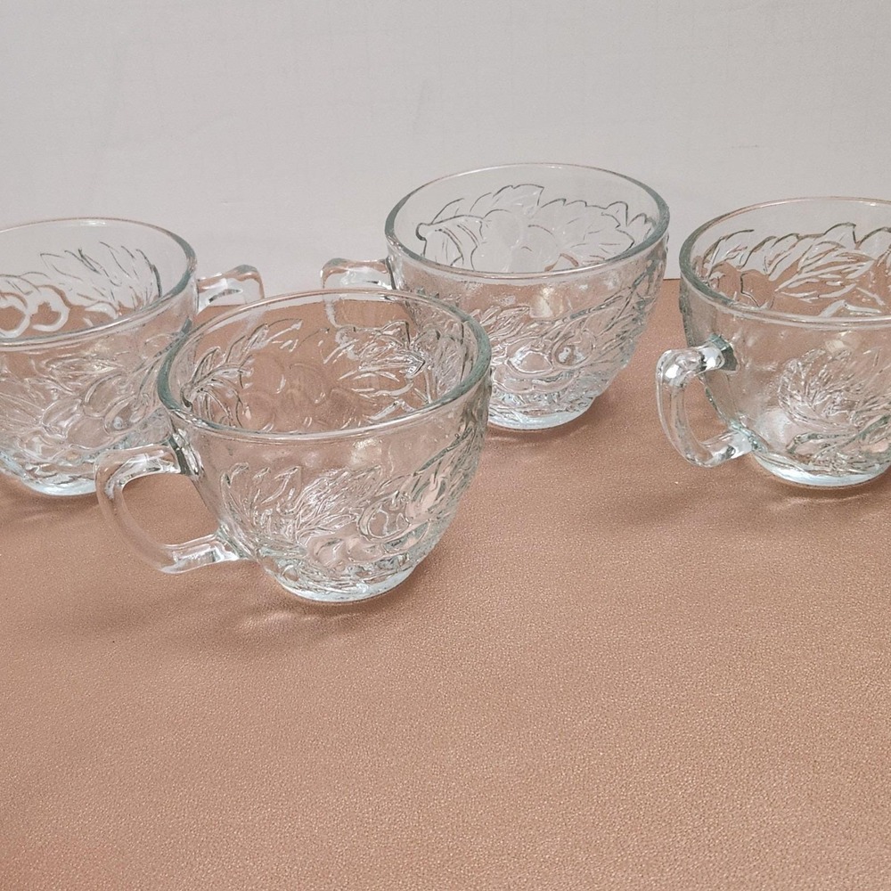 Vintage Gibson Everyday Concord Harvest Fruit Clear Punch Cups Set Of 4